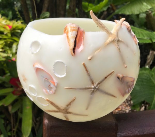 Small round Shell Lantern - each one tells its own story of the sea. Photo: Integrity candles.