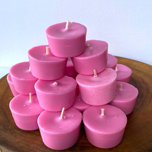 Twenty Rose & Geranium pure soy Votive candles burn brightly for a total of 240 hours with an exquisitely divine perfume.