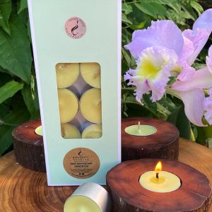 Lime, Lemongrass and Cederwood scented tea-light cups burn brightly for eight hours each. Presented in a 10 pack windowed gift-box.