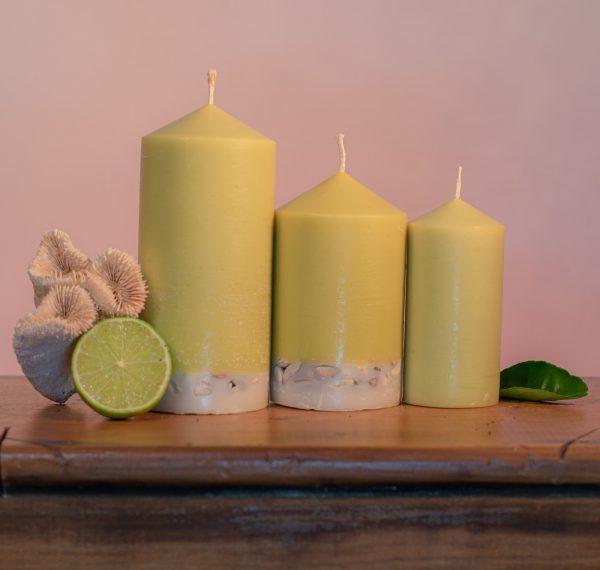 This refreshing range is infused with essential oils of Lime, Lemongrass and Cedarwood. Fresh green in colour, these candles feature a white base embedded with river pebbles.